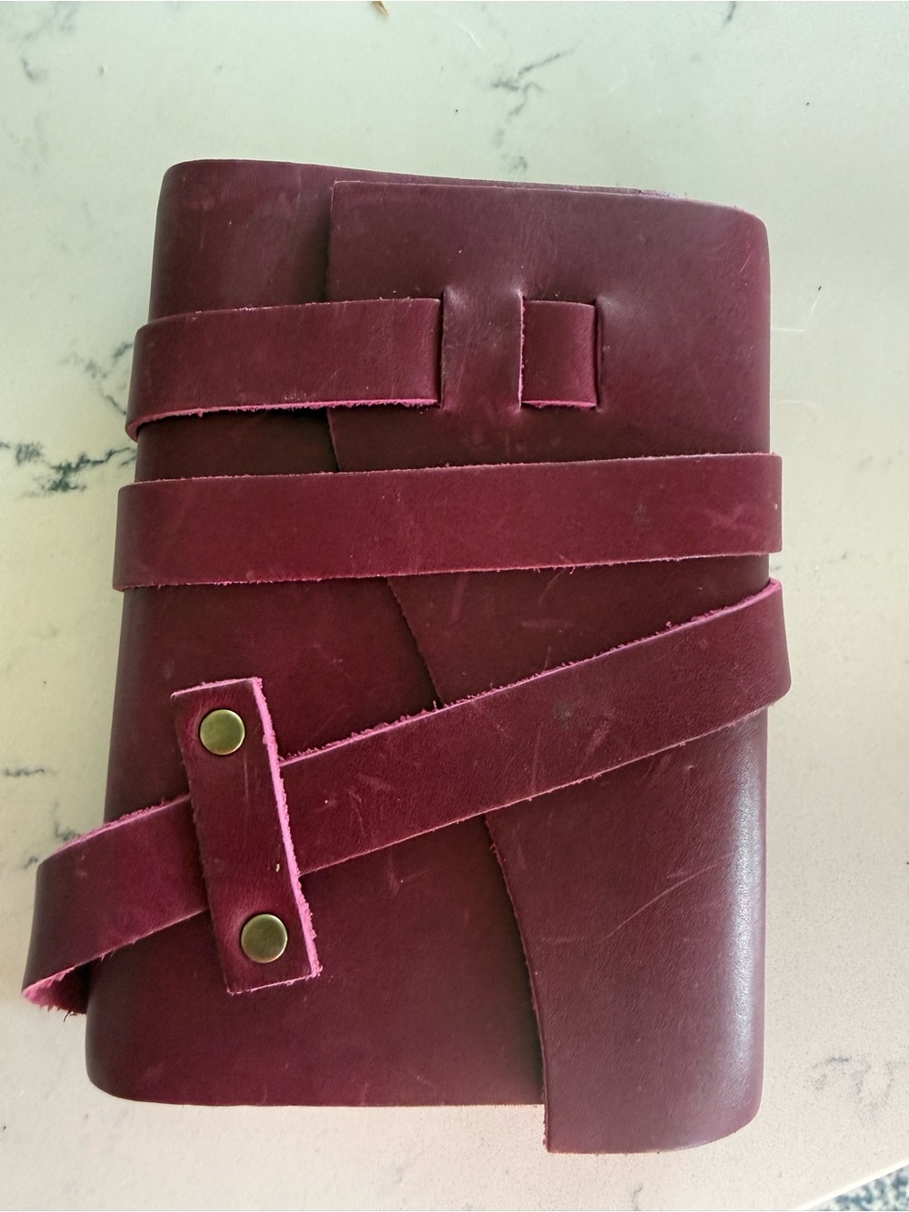 PLG Handcrafted Burgundy Leather Wrap Journal